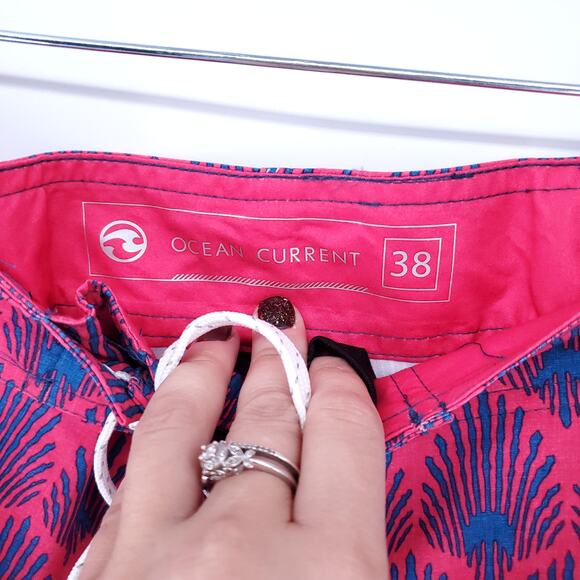 Ocean Current Mens Flamingo Colorblock Board Swim Short Side Pocket Tie Waist|38 - Picture 4 of 11